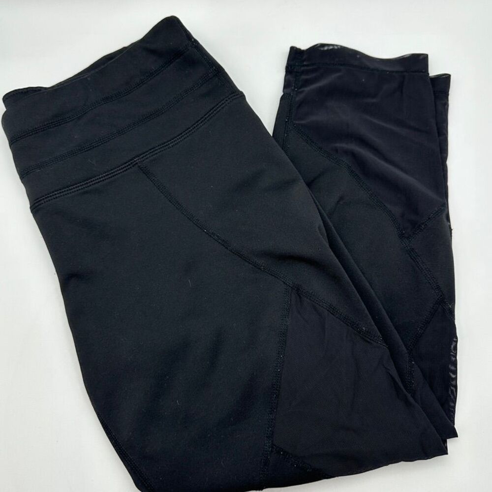 Athleta Black Cropped Athletic Leggings with Mesh Performance Workout‎ Pants S